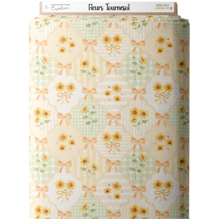 Tissu coton imprimé Fleurs Tournesol - Certifié Oeko-Tex®