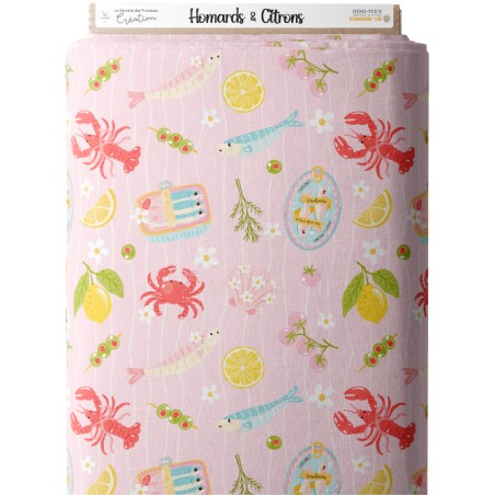 Tissu coton imprimé Homards & Citrons - Certifié Oeko-Tex®