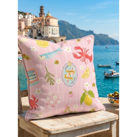 Tissu coton imprimé Homards & Citrons - Certifié Oeko-Tex®