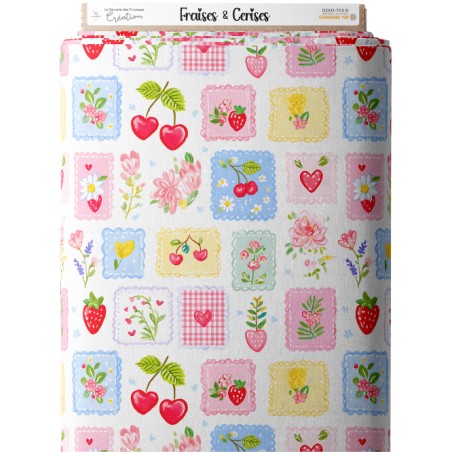 Tissu coton imprimé Fraises & Cerises - Certifié Oeko-Tex®
