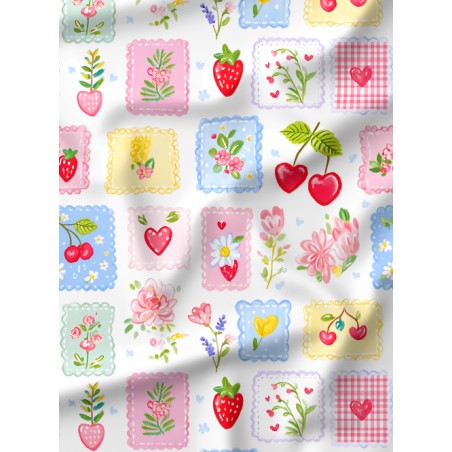 Tissu coton imprimé Fraises & Cerises - Certifié Oeko-Tex®