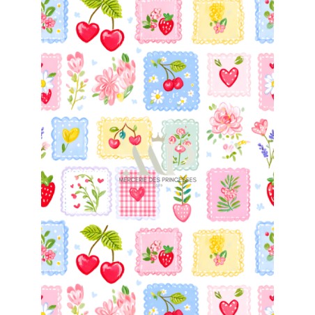 Tissu coton imprimé Fraises & Cerises - Certifié Oeko-Tex®