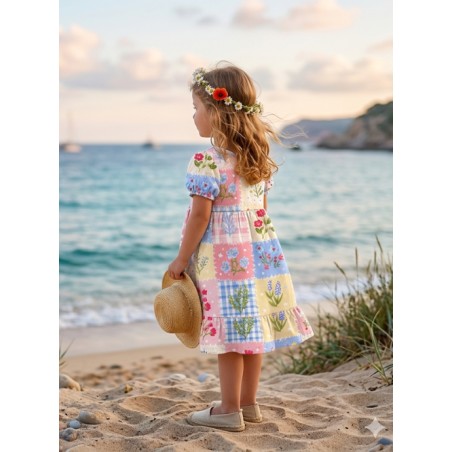 Tissu coton imprimé Fleurs & Carreaux - Certifié Oeko-Tex®