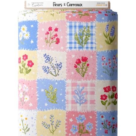 Tissu coton imprimé Fleurs & Carreaux - Certifié Oeko-Tex®