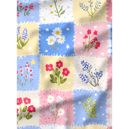 Tissu coton imprimé Fleurs & Carreaux - Certifié Oeko-Tex®