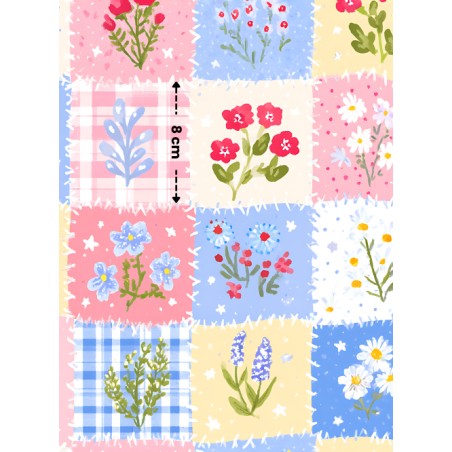 Tissu coton imprimé Fleurs & Carreaux - Certifié Oeko-Tex®