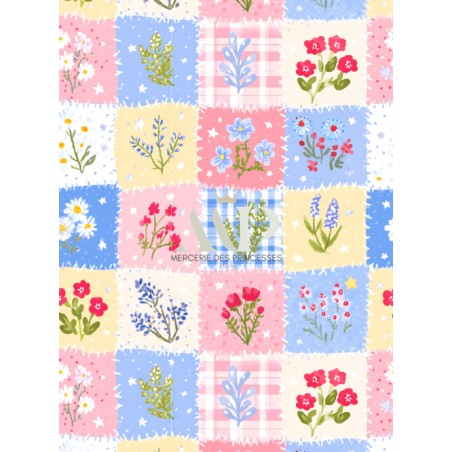 Tissu coton imprimé Fleurs & Carreaux - Certifié Oeko-Tex®