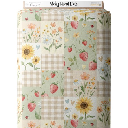 Tissu coton imprimé Vichy Floral D'été - Certifié Oeko-Tex®