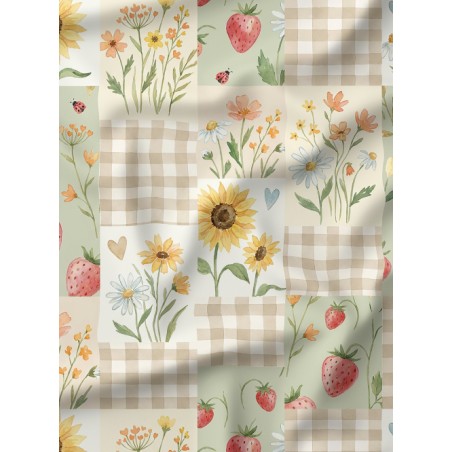Tissu coton imprimé Vichy Floral D'été - Certifié Oeko-Tex®