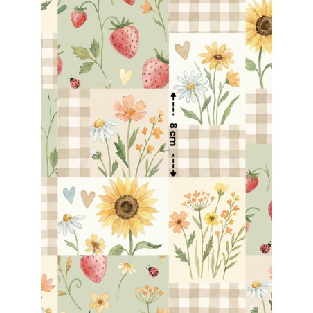Tissu coton imprimé Vichy Floral D'été - Certifié Oeko-Tex®