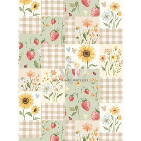 Tissu coton imprimé Vichy Floral D'été - Certifié Oeko-Tex®