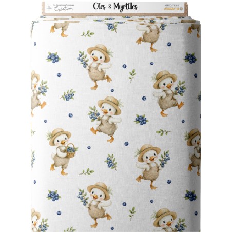 Tissu Oies & Myrtilles – Motif Canards et fruits – Certifié Oeko-Tex®