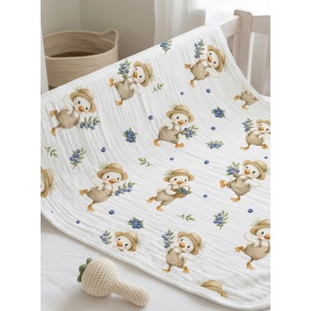Tissu Oies & Myrtilles – Motif Canards et fruits – Certifié Oeko-Tex®