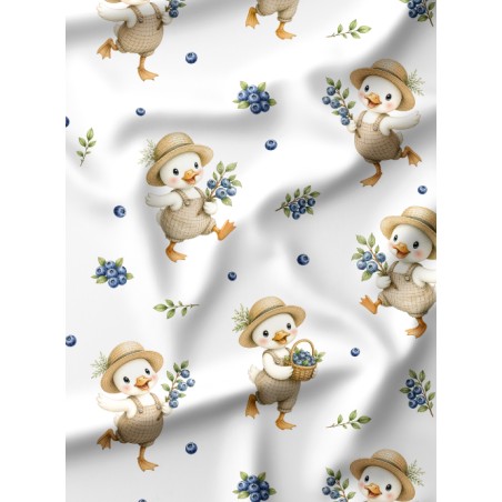 Tissu Oies & Myrtilles – Motif Canards et fruits – Certifié Oeko-Tex®