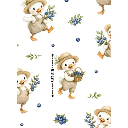 Tissu Oies & Myrtilles – Motif Canards et fruits – Certifié Oeko-Tex®