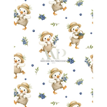 Tissu Oies & Myrtilles – Motif Canards et fruits – Certifié Oeko-Tex®