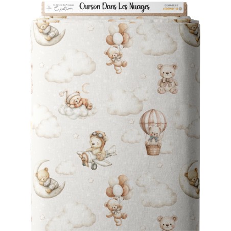 Tissu Ourson Dans Les Nuages – Motif Ours, étoile, lune – Certifié Oeko-Tex®