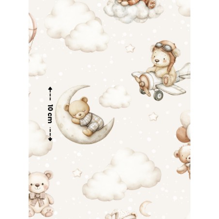 Tissu Ourson Dans Les Nuages – Motif Ours, étoile, lune – Certifié Oeko-Tex®