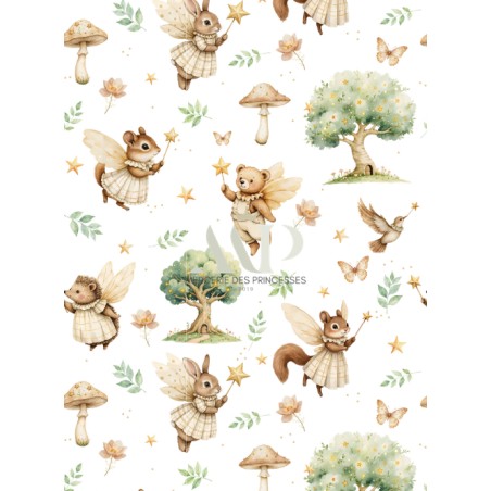 Tissu Forêt Magique – Motif Ours, étoile, lune – Certifié Oeko-Tex®