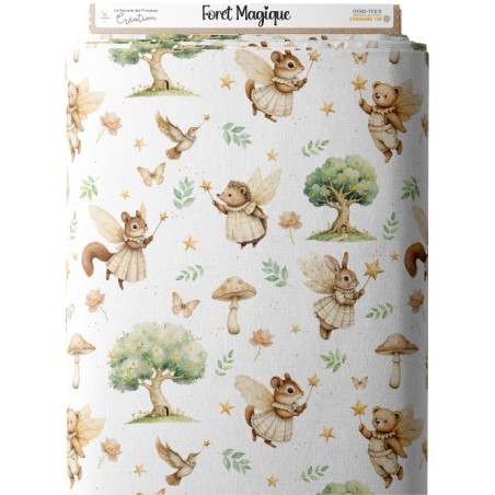 Tissu Forêt Magique – Motif Ours, étoile, lune – Certifié Oeko-Tex®