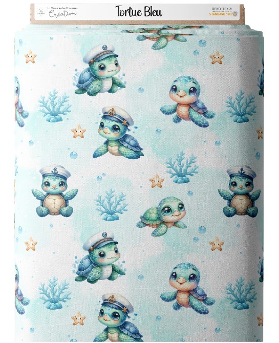 Tissu Tortue Bleu – Motif...