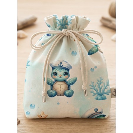 Tissu Tortue Bleu – Motif tortue marine – Certifié Oeko-Tex®