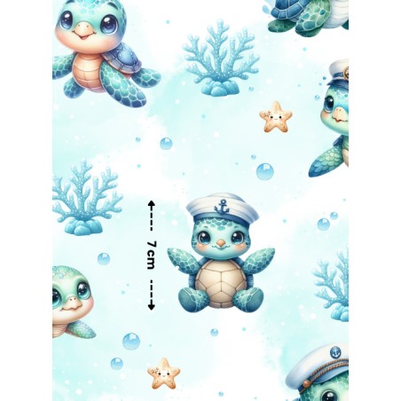 Tissu Tortue Bleu – Motif tortue marine – Certifié Oeko-Tex®