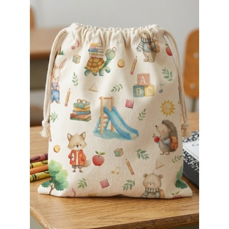 Tissu Les Petits Écoliers – Motif animaux de la forêt à l'école – Certifié Oeko-Tex®