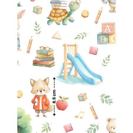 Tissu Les Petits Écoliers – Motif animaux de la forêt à l'école – Certifié Oeko-Tex®