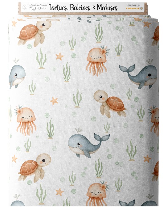 Tissu Tortue, Baleine et...