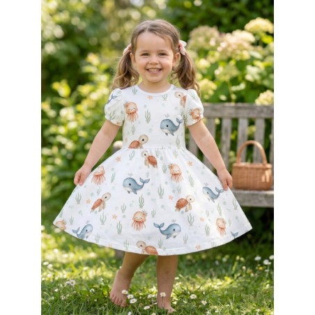 Tissu Tortue, Baleine et Méduse – Motif animaux marins – Certifié Oeko-Tex®