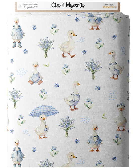 Tissu Oies & Myosotis –...