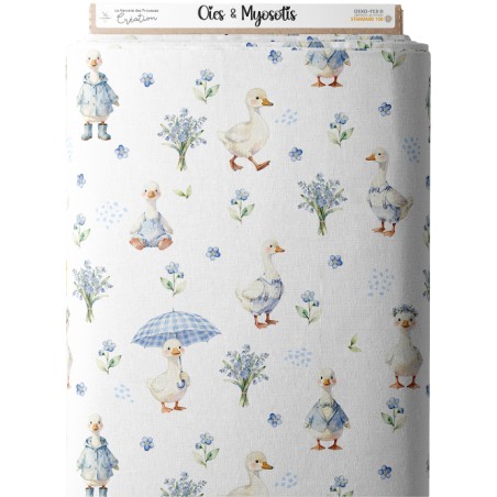 Tissu Oies & Myosotis – Motif canard et fleurs – Certifié Oeko-Tex®