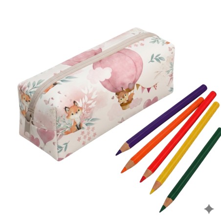 Panneau pour trousse Lovely Fox Rose rentrée scolaire - coton Oeko-Tex®