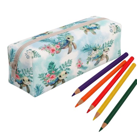 Panneau pour trousse Tortue verte rentrée scolaire - coton Oeko-Tex®