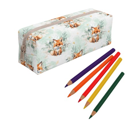 Panneau pour trousse Renard vert rentrée scolaire - coton Oeko-Tex®