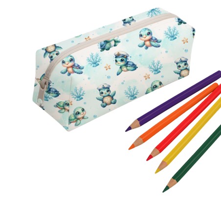 Panneau pour trousse Tortue Bleu rentrée scolaire - coton Oeko-Tex®
