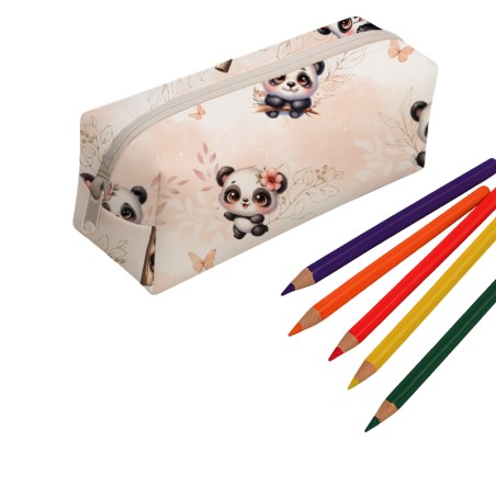Panneau pour trousse Bébé Panda Aquarelle Pêche rentrée scolaire - coton Oeko-Tex®