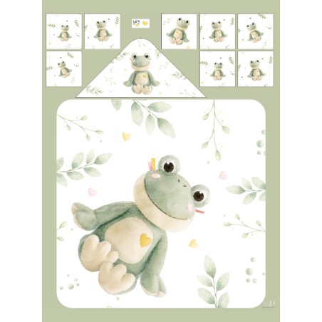 Coupon cape de bain Grenouille + 8 lingettes lavables – Oeko-Tex – kit couture facile, cadeau naissance