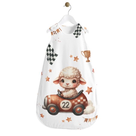 Coupon gigoteuse Voiture De Course Mouton – tissu coton Oeko-Tex – kit couture facile, cadeau naissance, couture DIY