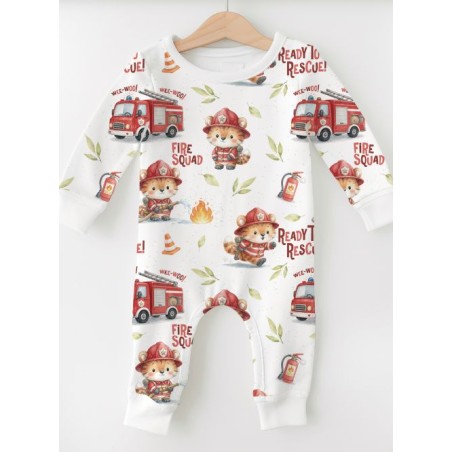 Tissu “Pompiers” – motif enfant pompier aquarelle – Certifié Oeko-Tex®