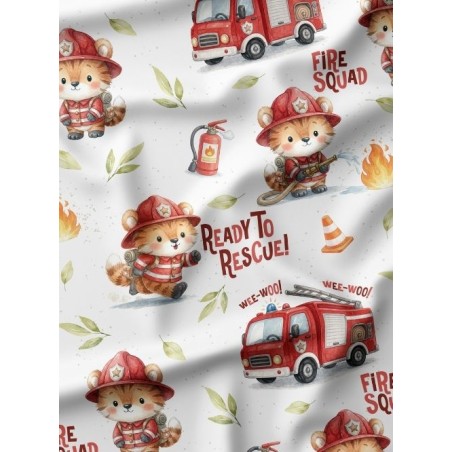 Tissu “Pompiers” – motif enfant pompier aquarelle – Certifié Oeko-Tex®